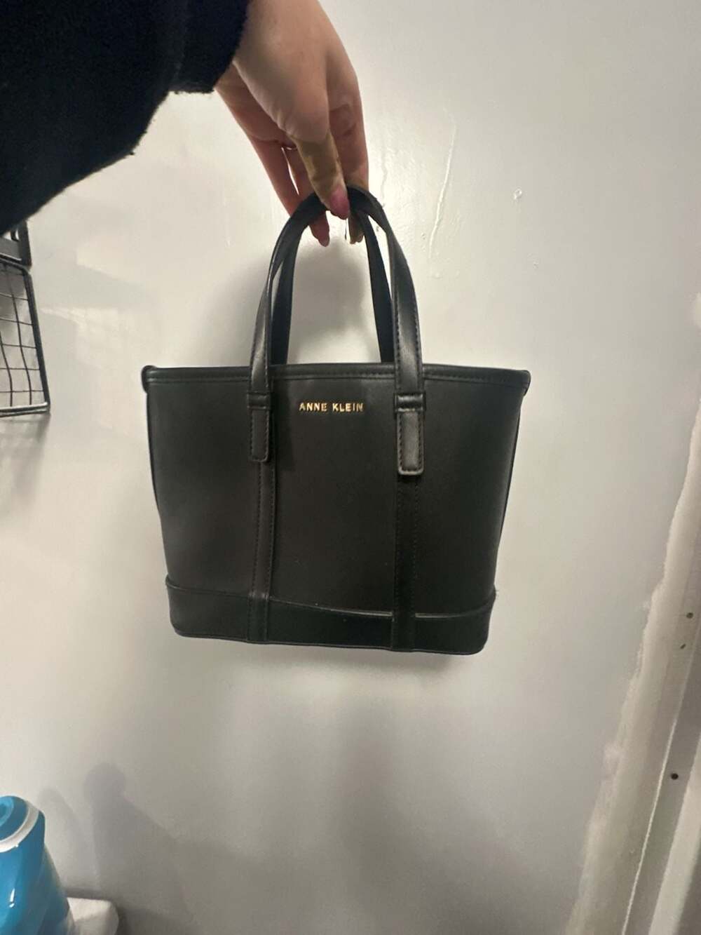 Anne Klein Black Structured Mini Tote Bag with Gold Tone Logo